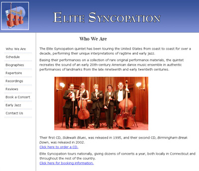 screen capture of Elite Syncopation website